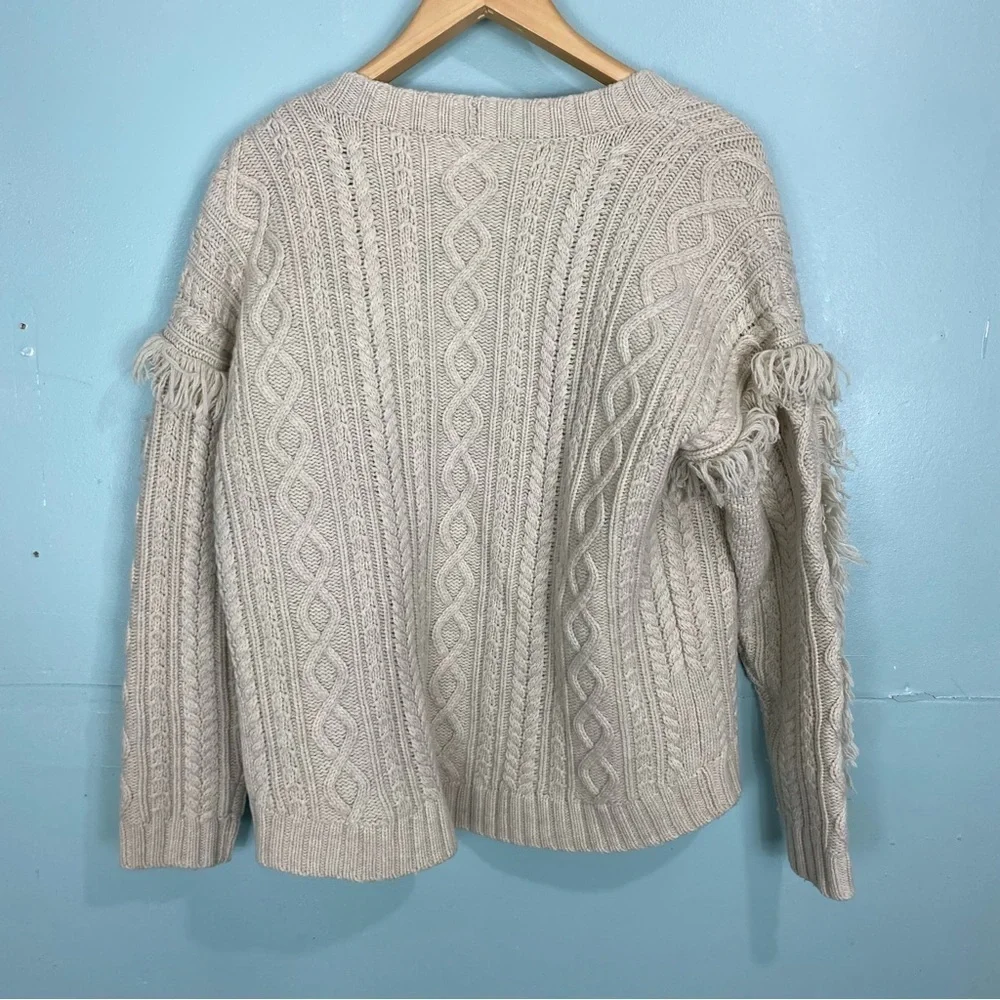 Madewell Cableknit‎ Fringe Open Front Cardigan Wool Creme Sz M